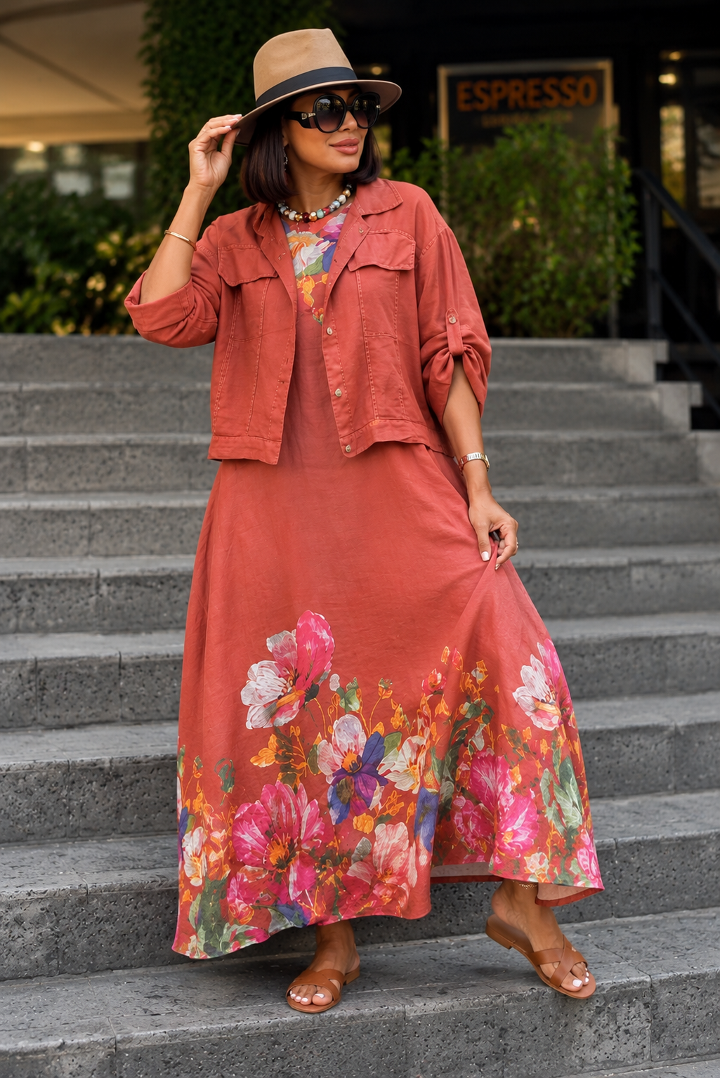 Women's Floral Maxi Dress with Jacket Set 3