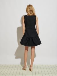 Black Textured Button-Front Fit and Flare Mini Dress 3