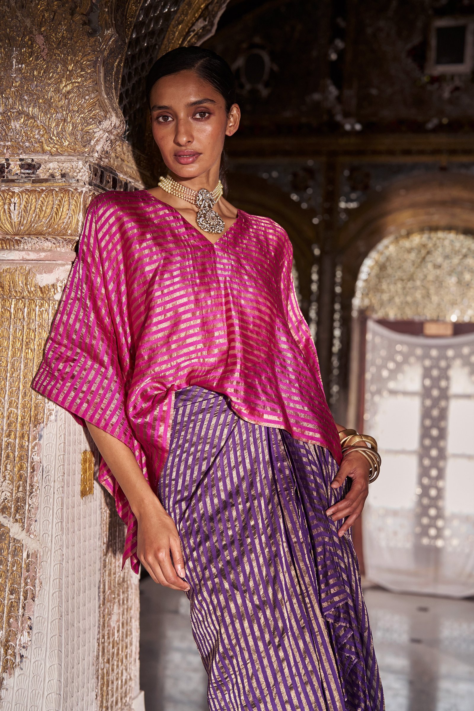 BENARES TISSUE STRIPE KAFTAN TOP 3