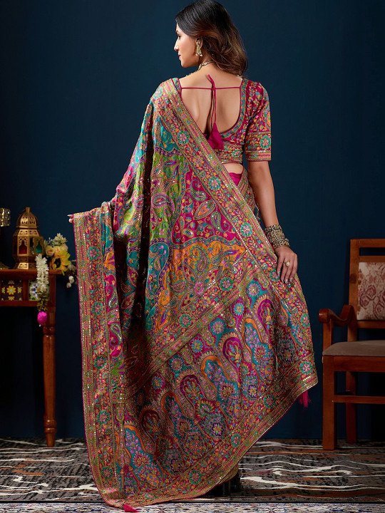 Ethnic Motifs Sequinned Heavy Work Kanjeevaram Saree 3
