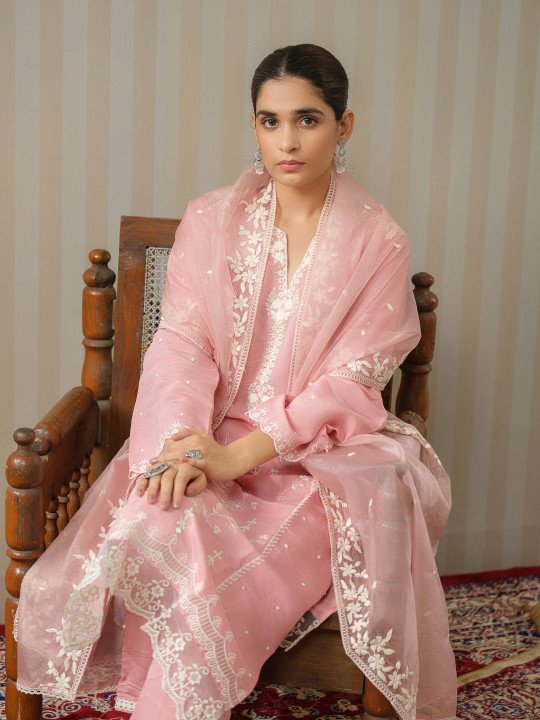 Ethnic Motifs Embroidered Straight Kurta With Trousers & Dupatta 3