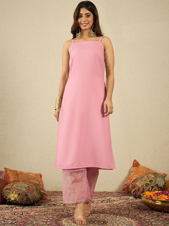Women Embroidered Empire Thread Work Kurta with Trousers & With Dupatta 3