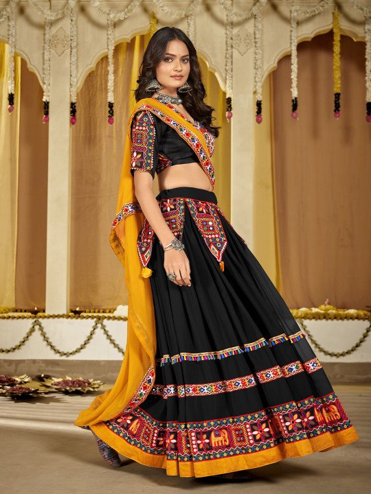 Embroidered Thread Work Semi-Stitched Lehenga & Unstitched Blouse With Dupatta 3
