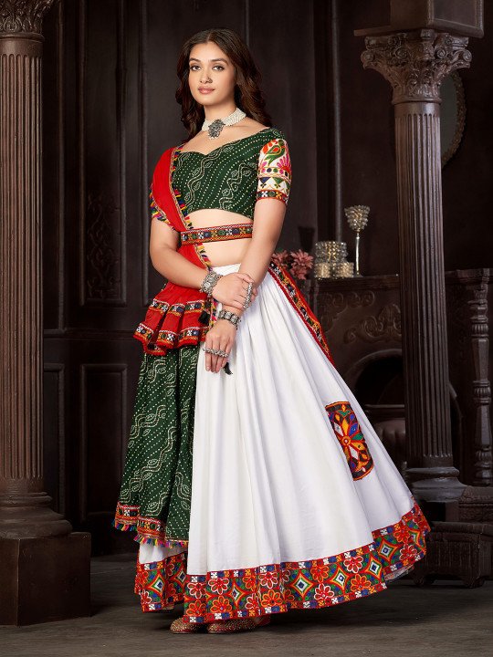 Embroidered Thread Work Semi-Stitched Lehenga & Unstitched Blouse With Dupatta 2