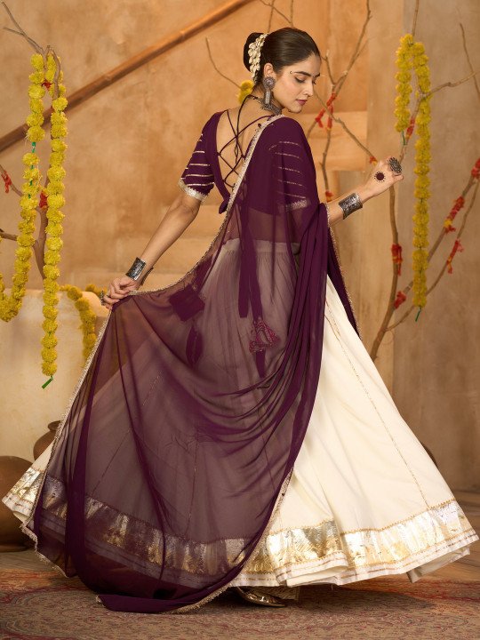 Embroidered Thread Work Semi-Stitched Lehenga & Blouse With Dupatta 3