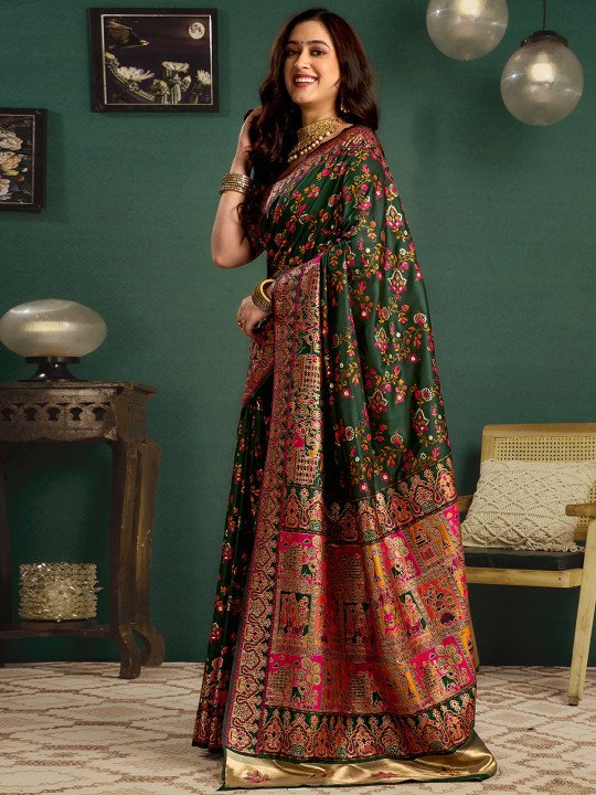 Woven Design Printed Saree With Blouse 2