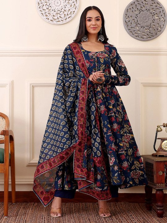 Floral Printed Anarkali Kurta With Trousers And Dupatta 2