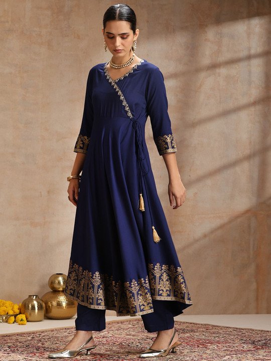 Women Ethnic Motifs Embroidered Angrakha Kurta with Trousers & With Dupatta 2