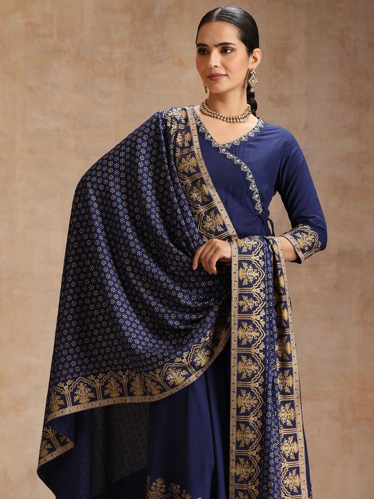 Women Ethnic Motifs Embroidered Angrakha Kurta with Trousers & With Dupatta 3