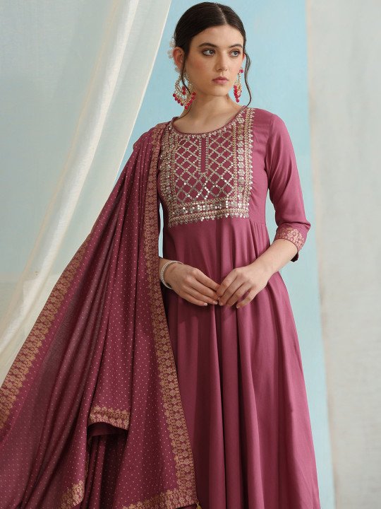 Embroidered Regular Sequinned Kurta with Palazzos & Dupatta 2