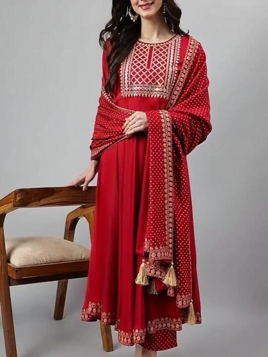 Empire Style Ethnic Motifs Embroidered Zari A-Line Kurta with Palazzos & Dupatta 3