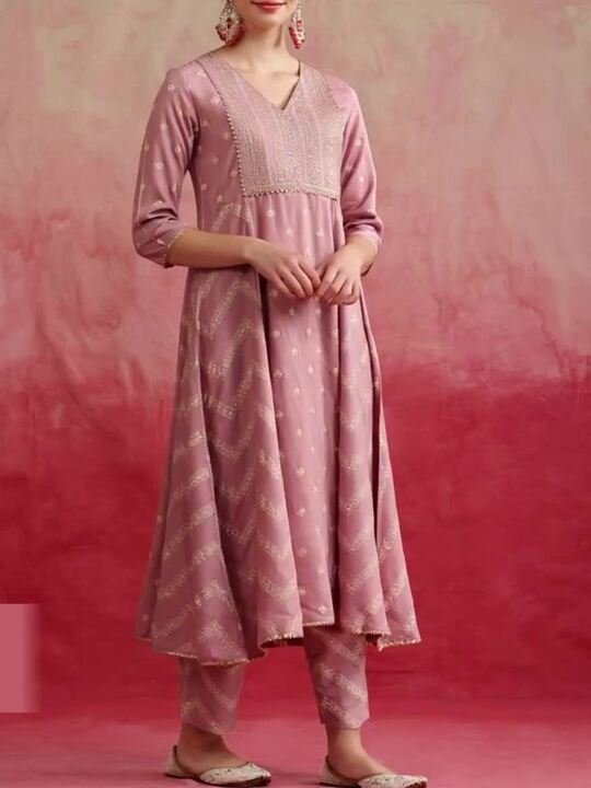 V Neck Chevron Embroidered Gotta Patti Anarkali Kurta with Palazzo & Dupatta 3