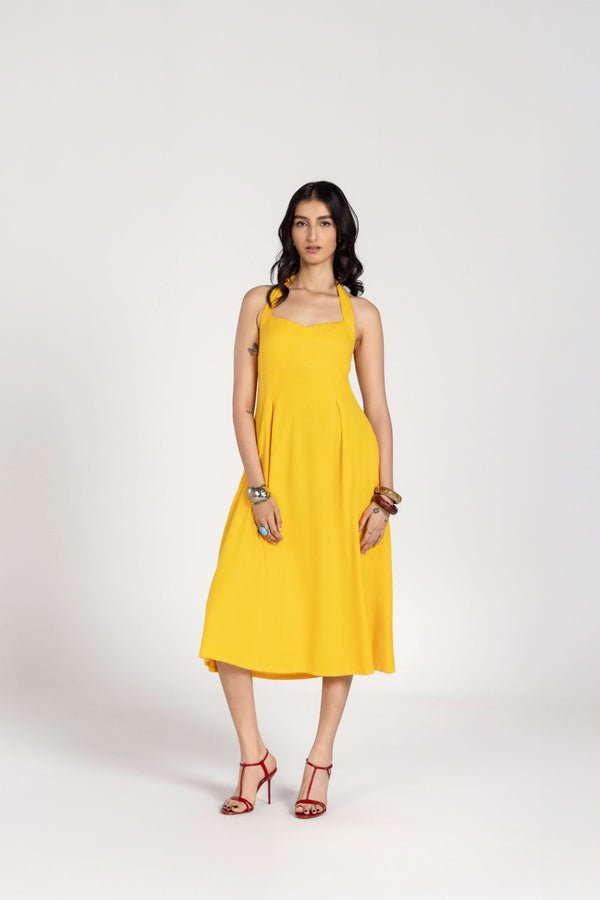 Indian Yellow Halter Midi Dress