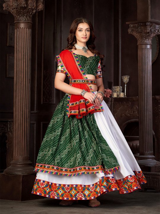 Embroidered Thread Work Semi-Stitched Lehenga & Unstitched Blouse With Dupatta