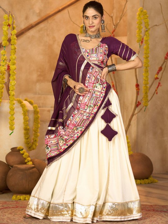 Embroidered Thread Work Semi-Stitched Lehenga & Blouse With Dupatta