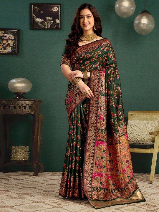 Woven Design Printed Saree With Blouse